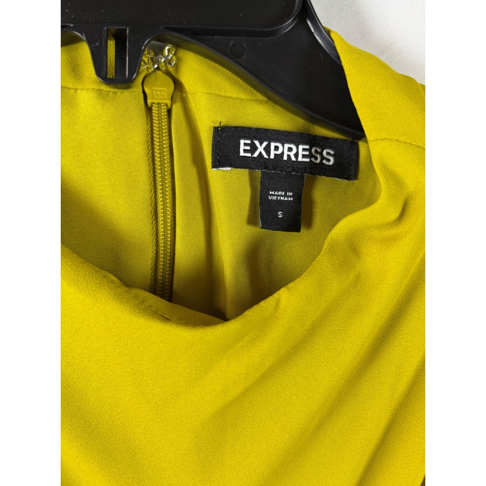 Express Womens Chartreuse Yellow Mock Neck Pleated Sleeveless Sheath Dress Small - Picture 4 of 6